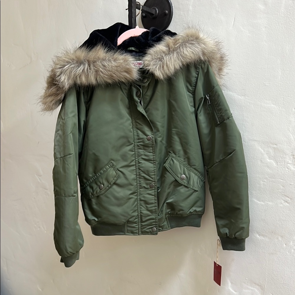 Olive Green Fur-Trimmed Women's Jacket